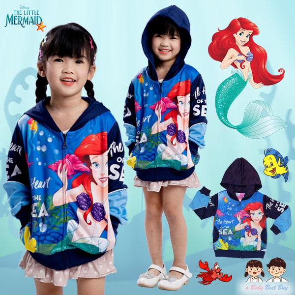 " ( S-M-L-XL) เสื้อแจ็คเก็ต Jacket Disney - Ariel เสื้อกันหนาวแขนยาว เด็กผู้หญิง ลายเจ้าหญิงแอเรียล สีน้ำเงิน รูดซิป มีหมวก(ฮู้ด)ใส่คลุมกันหนาว กันแดด ใส่สบาย ดิสนีย์แท้ ลิขสิทธิ์แท้