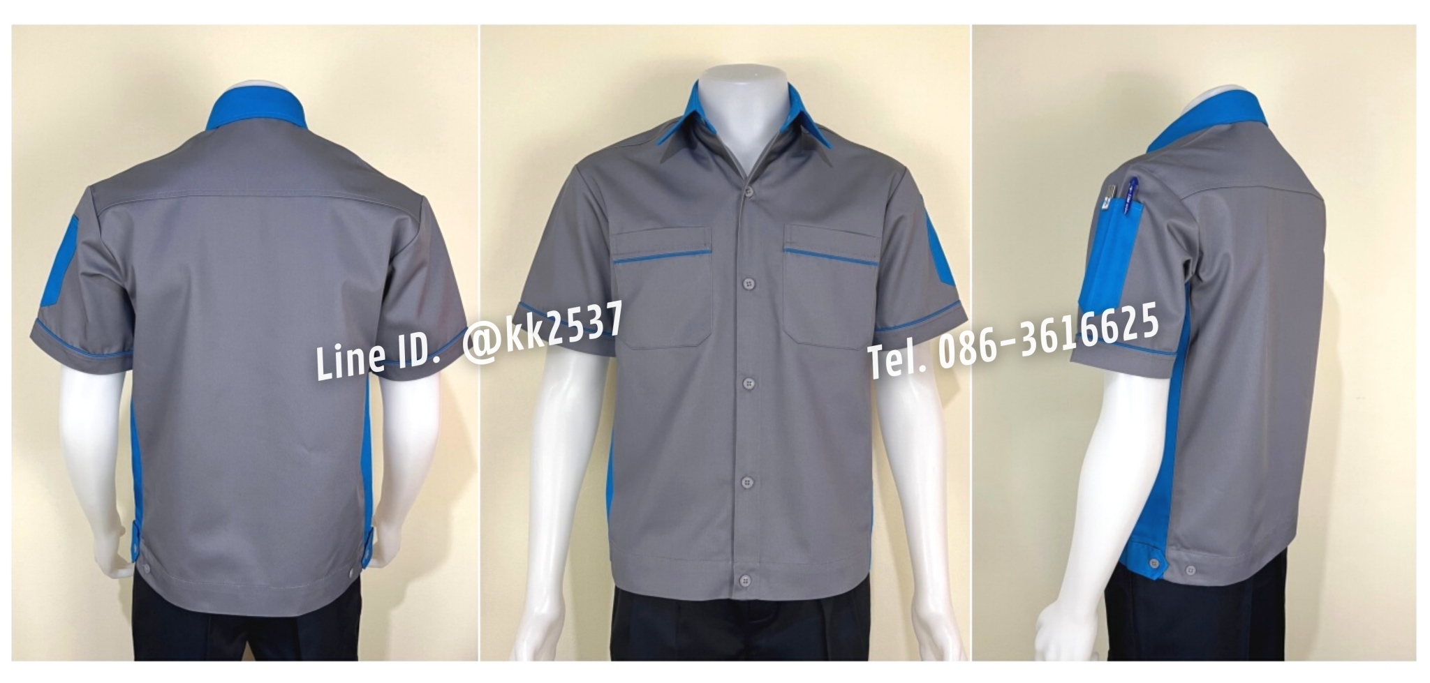 รหัส A 219 เสื้อช่างแขนสั้นแบบเทาข้างฟ้า(สั่งตัด)