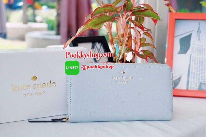 KATE SPADE WALLET กระเป๋าสตางค์ใบยาวรุ่นยอดนิยม วัสดุหนัง safiano เรียบหรู ดูดี อะไหล่ทอง ด้านในมีช่องซิป ช่องใส่เหรียญ ช่องใส่บัตรได้เยอะจุใจ พร้อมกล่อง