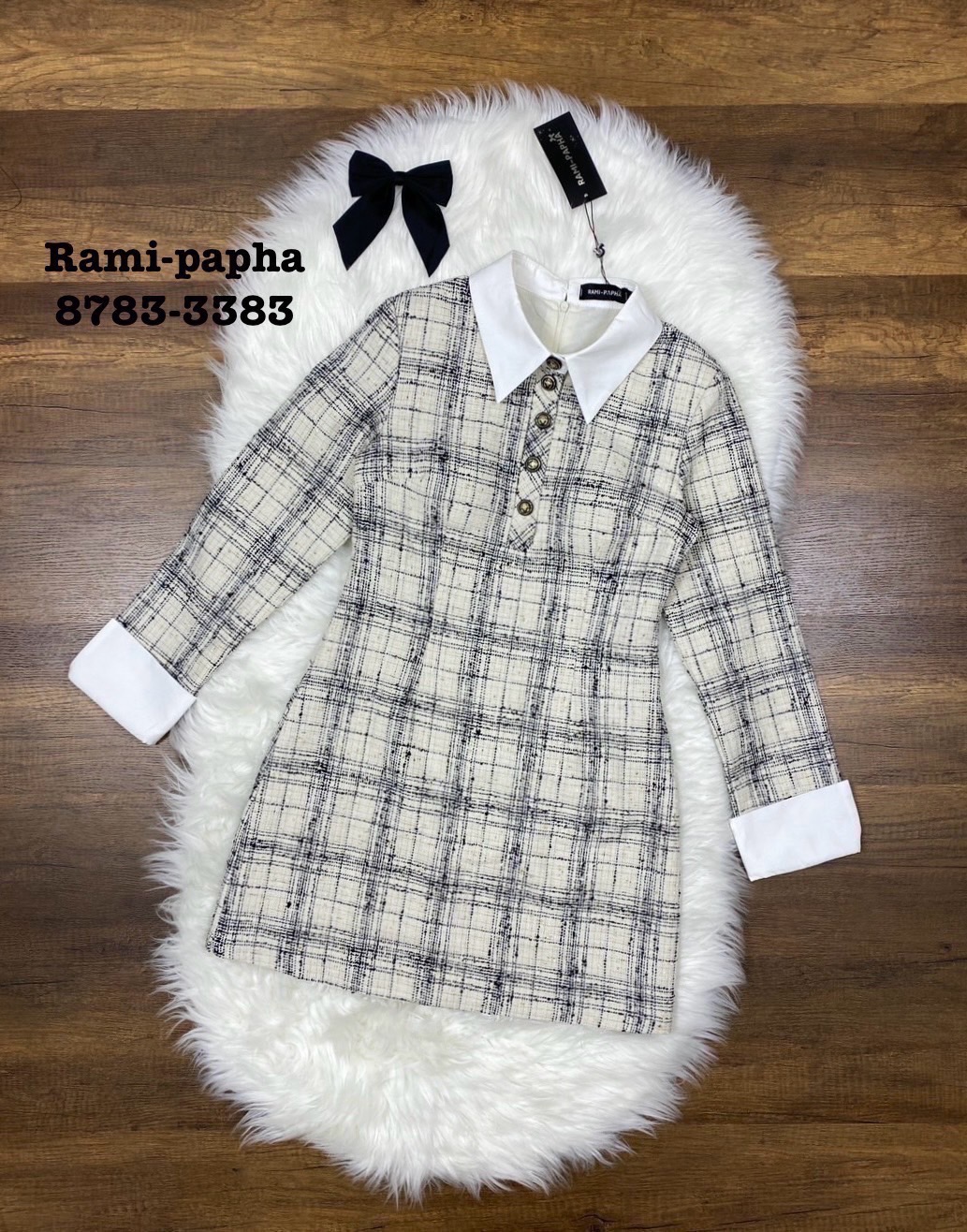 เดรสแฟชั่น เดรสคอปกเนื้อผ้าทวีตผสมดิ้นทองสวยหรูโดดเด่น เนื้อผ้าเกรดพรีเมี่ยม