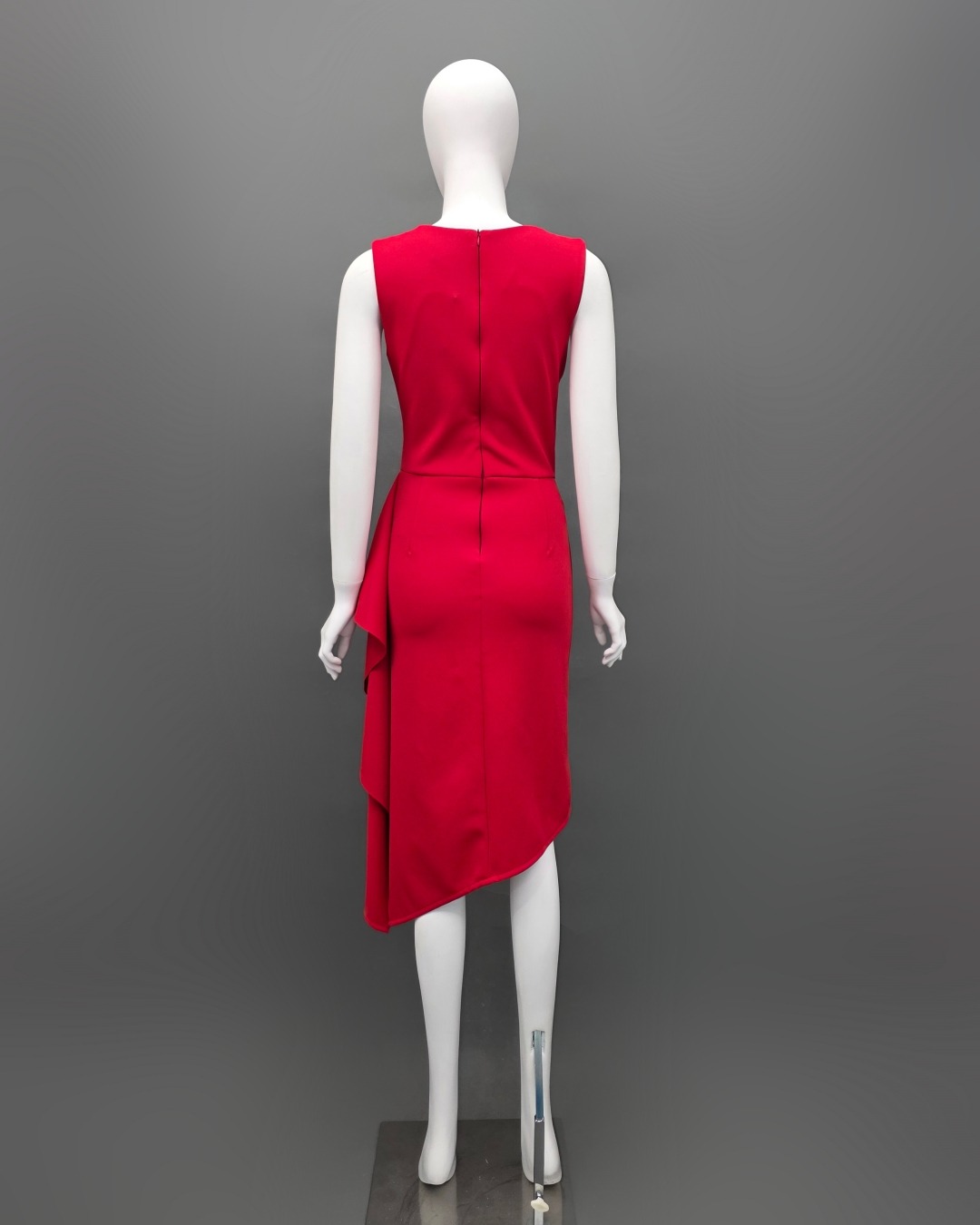 เดรสแฟชั่น เดรสเสื้อคอกลมแขนกุด กระโปรงทรงสอบ แต่งระบายข้าง ปลายเฉลียง