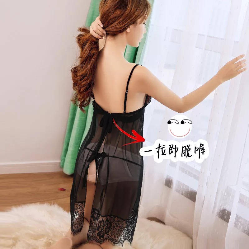 ชุดนอน เดรสซีทรู สีดำ แต่งลูกไม้ซีทรู เนื้อผ้าสวย ทิ้งตัว คุณหนูมากๆคะ