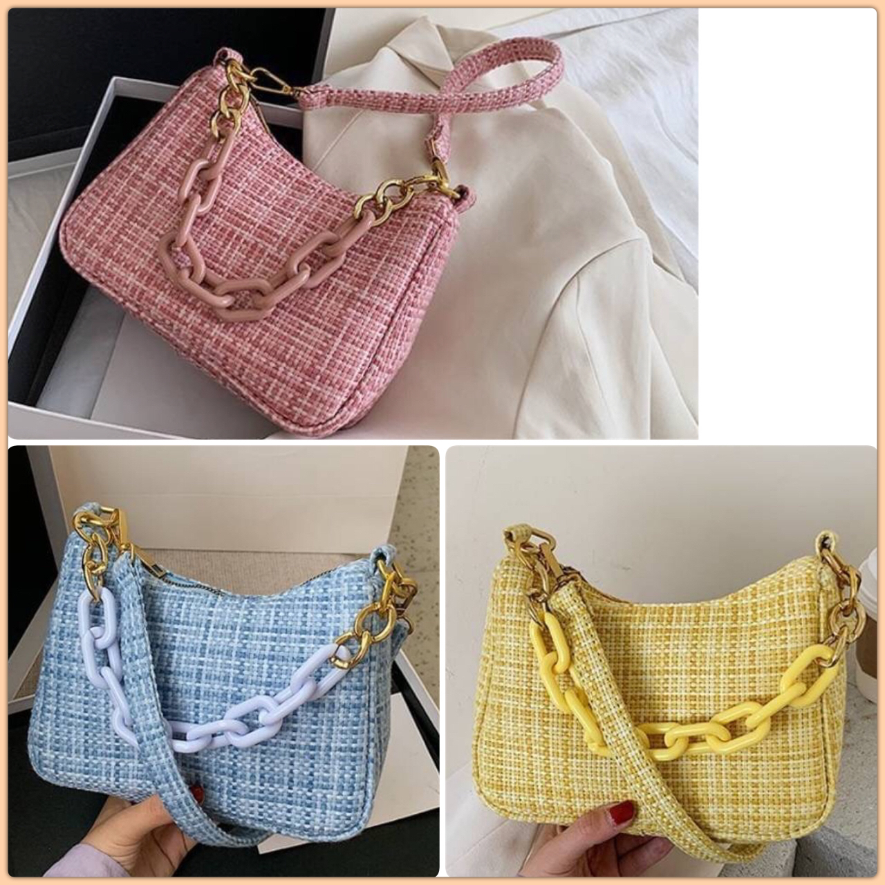 กระเป๋าสะพายแฟชั่น ผ้าทอลาย สวยสะดุดตามากค่ะ สวยแฟชั่น ต้องชอบ ได้ทั้งถือและสะพาย อะไหล่ซิบทองสวยหรู