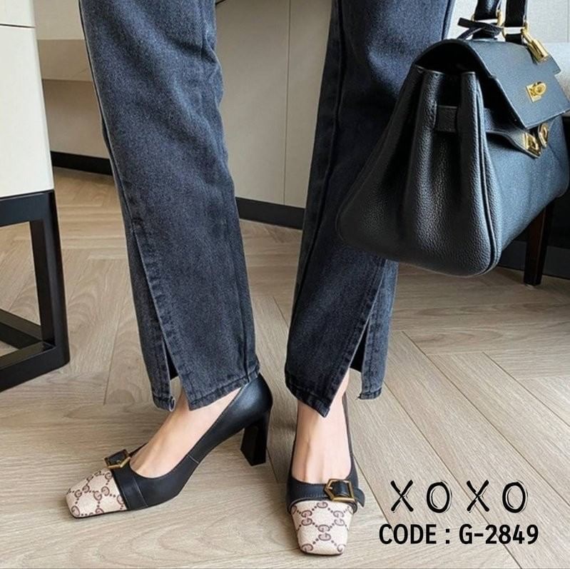 สินค้าพร้อมส่ง คัชชู หน้าตัด งานเก๋ใส่สบาย ส้นแท่ง วัสดุหนัง PU หนังนุ่ม แต่งคาดเข็มขัดสวย เก๋