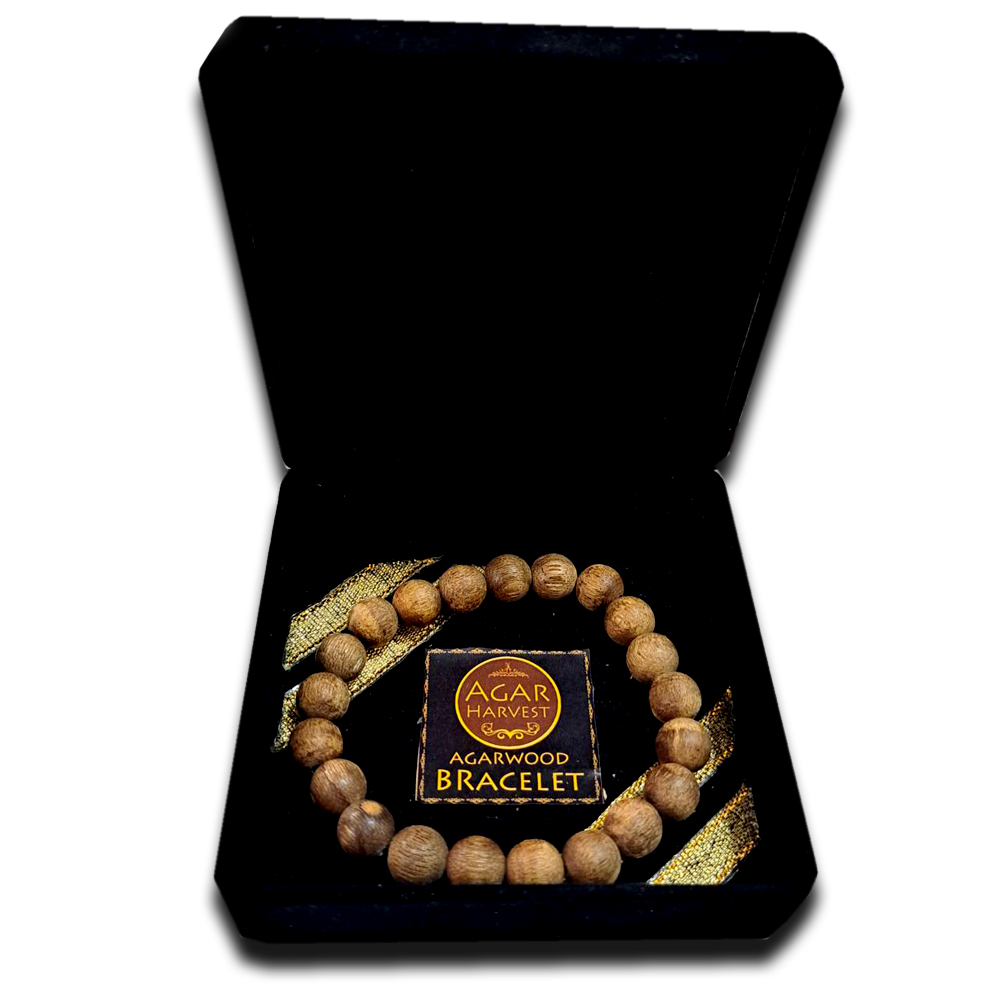 สร้อยข้อมือ กำไล ลูกประคำ จากแก่นไม้หอมกฤษณา ในกล่องกำมะหยี่ สวยหรู (21เม็ด 10มิล) Agarwood Beads Bracelet with Box (21 Beads) 10mm / Mala / Rosary 1 unit