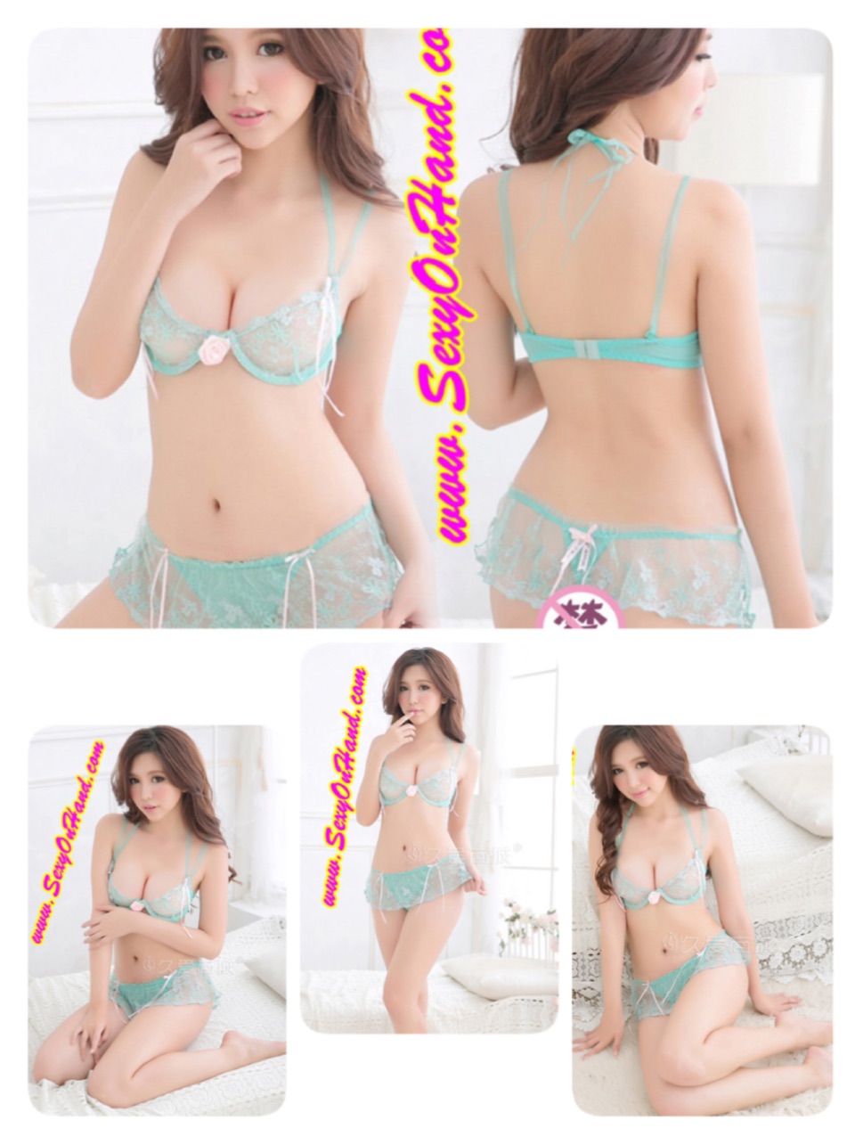 Biniki ชุดบิกินี่ ทูพีซ สีเขียวอ่อน อมฟ้า ซีทรู แต่งลูกไม้ปัก เนื้อผ้าเกรดพรีเมี่ยม งานปักลูกไม้เกรดหรู สวยหวาน น่ากินจร้า