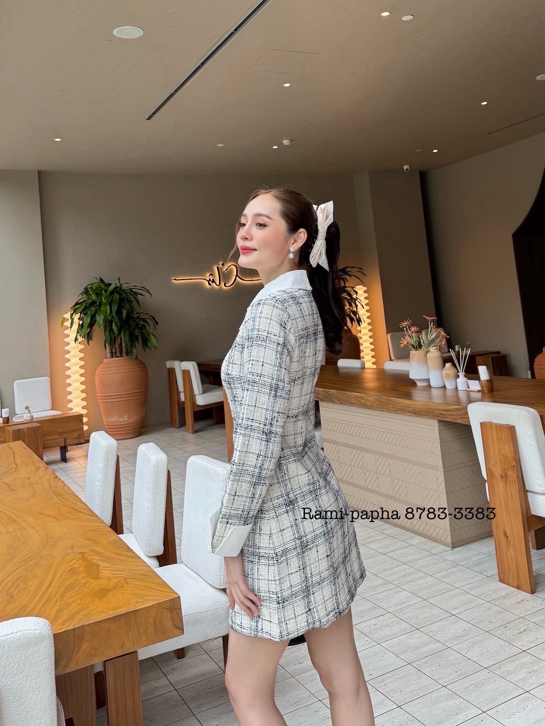 เดรสแฟชั่น เดรสคอปกเนื้อผ้าทวีตผสมดิ้นทองสวยหรูโดดเด่น เนื้อผ้าเกรดพรีเมี่ยม