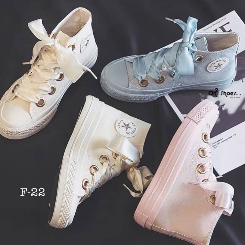 รองเท้าผ้าใบหุ้มข้อสไตล์แบรนด์ สายผูกโบว์ งานน่ารักเกาหลีมากกก มี 3 สี