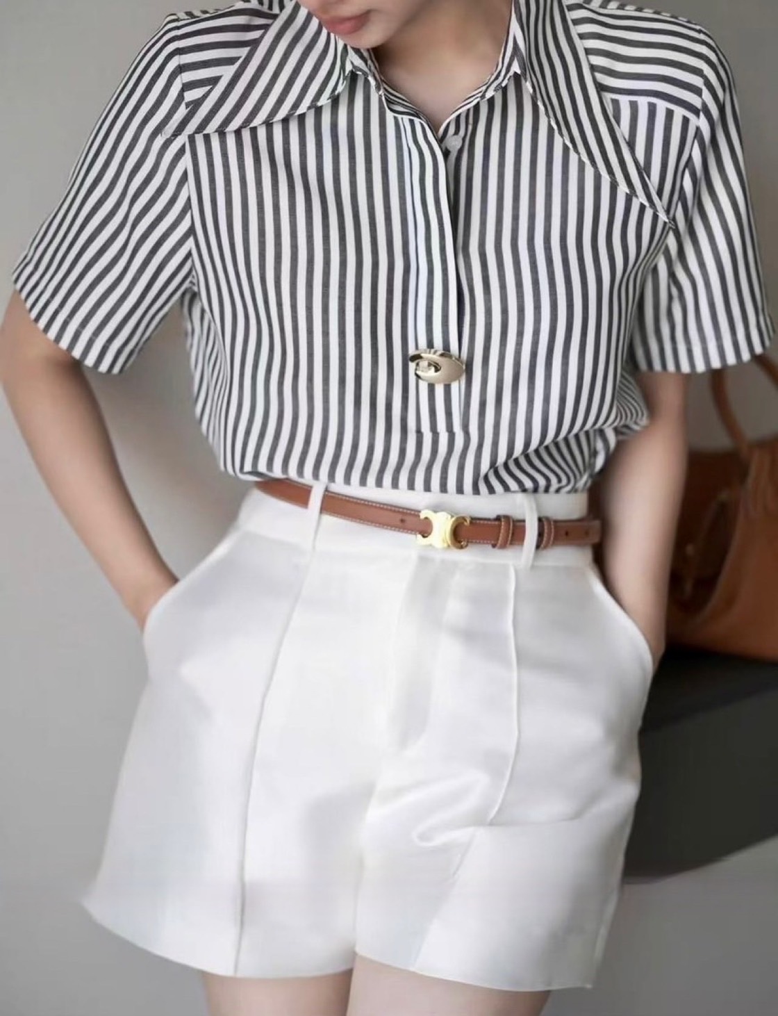 ชุดเซทแฟชั่น เซตส4ชิ้นสุดคุ้ม!! เสื้อเชิ้ตแขนสั้นคอปกเก๋ๆ ลายริ้วทางตรงสีสวยคลาสสิค