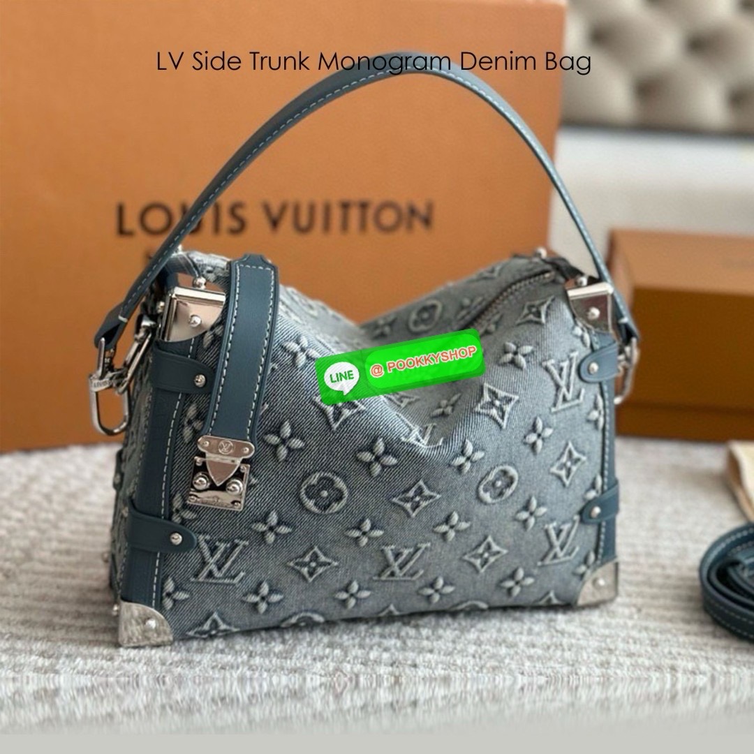LV Side Trunk Monogram Denim Bag กระเป๋าสะพายทรงกล่องเดนิมซีดสไตล์วินเทจ ปั้มนูนโลโก้ลายโมโนแกรม ไอเท็มหรูหราย้อนยุค ผสมผสานความทันสมัย รูปทรงกล่องสัดส่วนสวยลงตัว โดดเด่นชวนมอง เป็นอีกไอเท็มที่คุ้มค่า เหมาะกับการออกงาน หรือจะสะพายเลิศๆในชีวิตประจำวันก็ดูแ