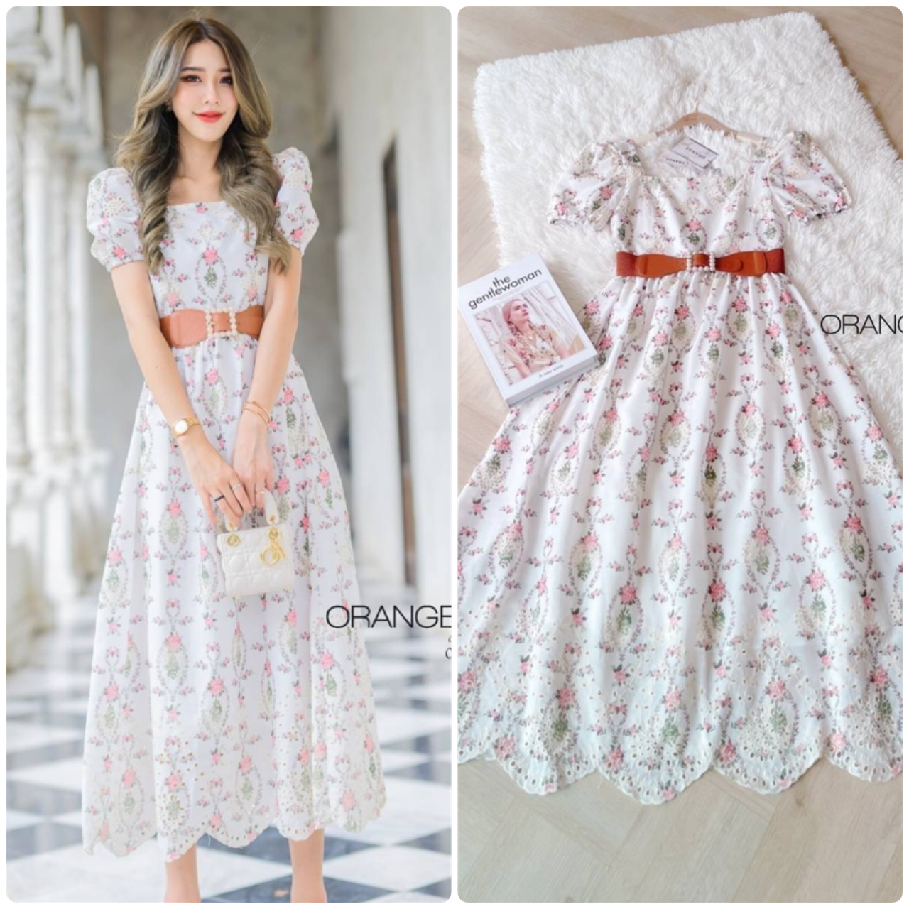 NEW ARRIVALS By Orange Juice Maxi เดรสยาวผ้าฉลุ พิมลาย พร้อมเข็มขัด