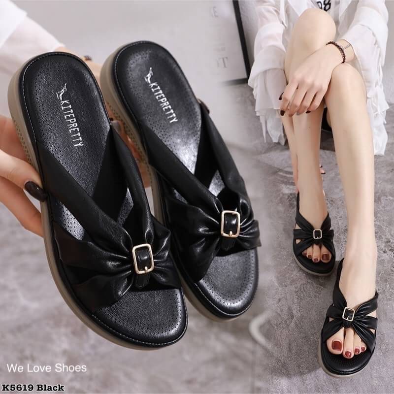 พร้อมส่ง รองเท้าลำลองแตะเพื่อสุขภาพส้นเตี้ย วัสดุเป็นหนังนิ่ม พื้นบุนวมนุ่ม สวมใส่สบาย เก็บปลายเท้า ใส่สวยสุดๆ