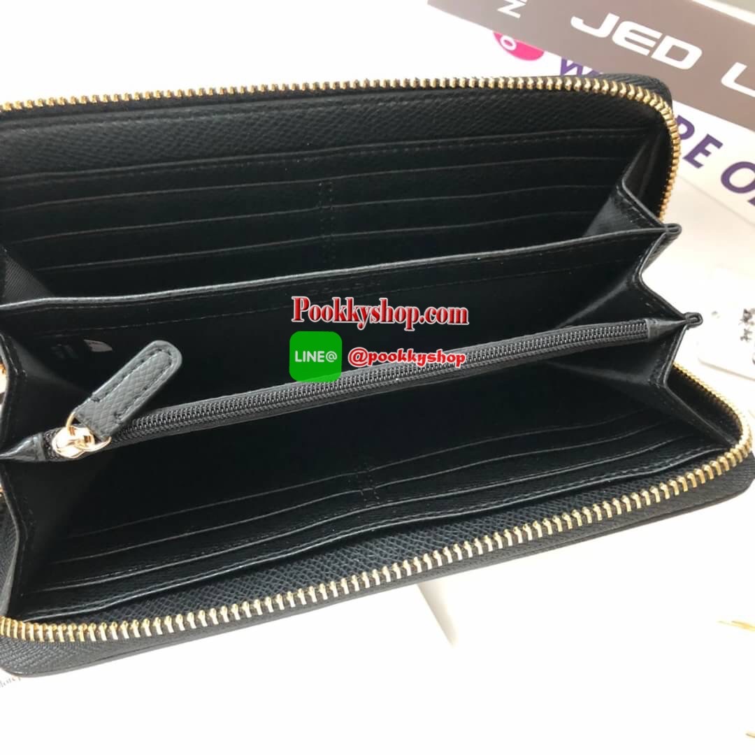 COACH Accordion Zip Wallet in Signature Coated Canvas with Leather กระเป๋าสตางค์ใบยาว เปิด-ปิดกระเป๋าด้วยซิปรอบ ด้านในมีช่องใส่บัตร ช่องใส่ธนบัตร และช่องซิปใส่เหรียญค่ะ