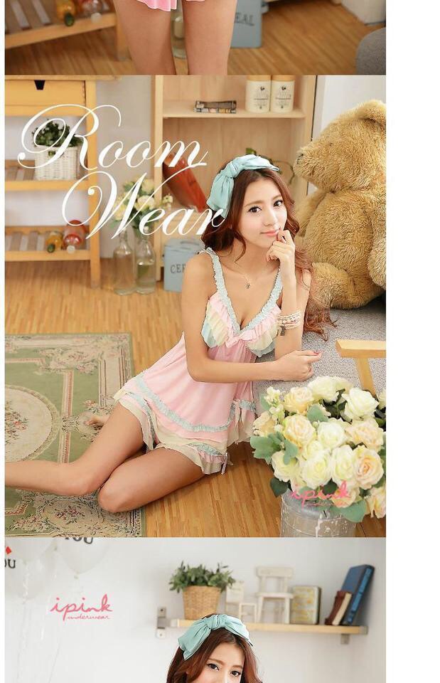 ชุดนอนเซ็กซี่ ชุดนอน กางเกง ชุดนอน คุณหนูสีลูกกวาด พาสเทลชมพู อ่อน สไตล์เจ้าหญิง แต่งระบายสายและช่วงอก ไล่โทนสีเหลืองอ่อน ชมพู ฟ้า ชายเสื้อเล่นระดับและตัวกางเกงแต่งระบาย และเล่นระดับ สวยหวาน มั่กๆคะ ขนาดชุด Free Size