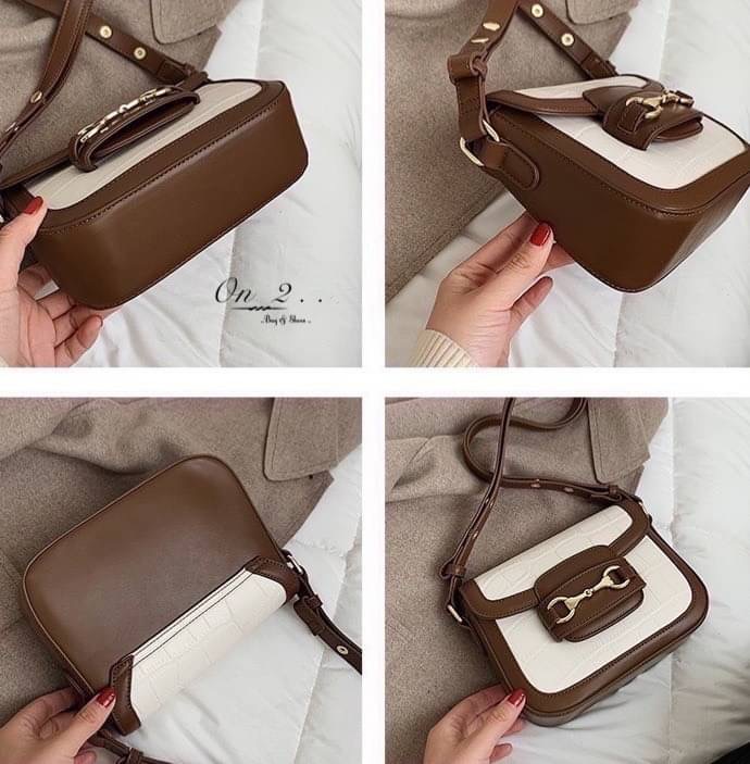 New Arrival 🔥🔥🔥 🇰🇷Korean style bag🇰🇷 กระเป๋าหนังพียูทรงสี่เหลี่ยม ปั้มลายCroco สายสะพายเป็นสายหนัง ปรับความยาวได้