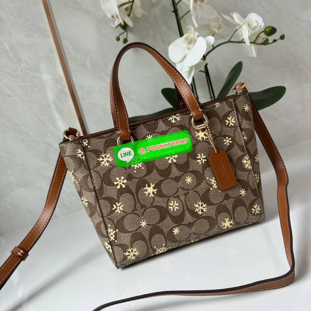 Coach Alice Satchel In Signature Canvas With Snowflake Print (CF378) 👜คอลเลคชั่นใหม่ต้อนรับเทศกาลที่ใกล้ถึงนี้ ลวดลายหิมะ ดีไซต์สวย เรียบหรู สะพายได้ทุกโอกาส วัสดุหนังแคสวาน หูจับและสายหนังแท้ เปิดปิดด้วยซิป ภายในกระเป๋าช่องโล่ง ใส่ของได้เยอะ มีช่