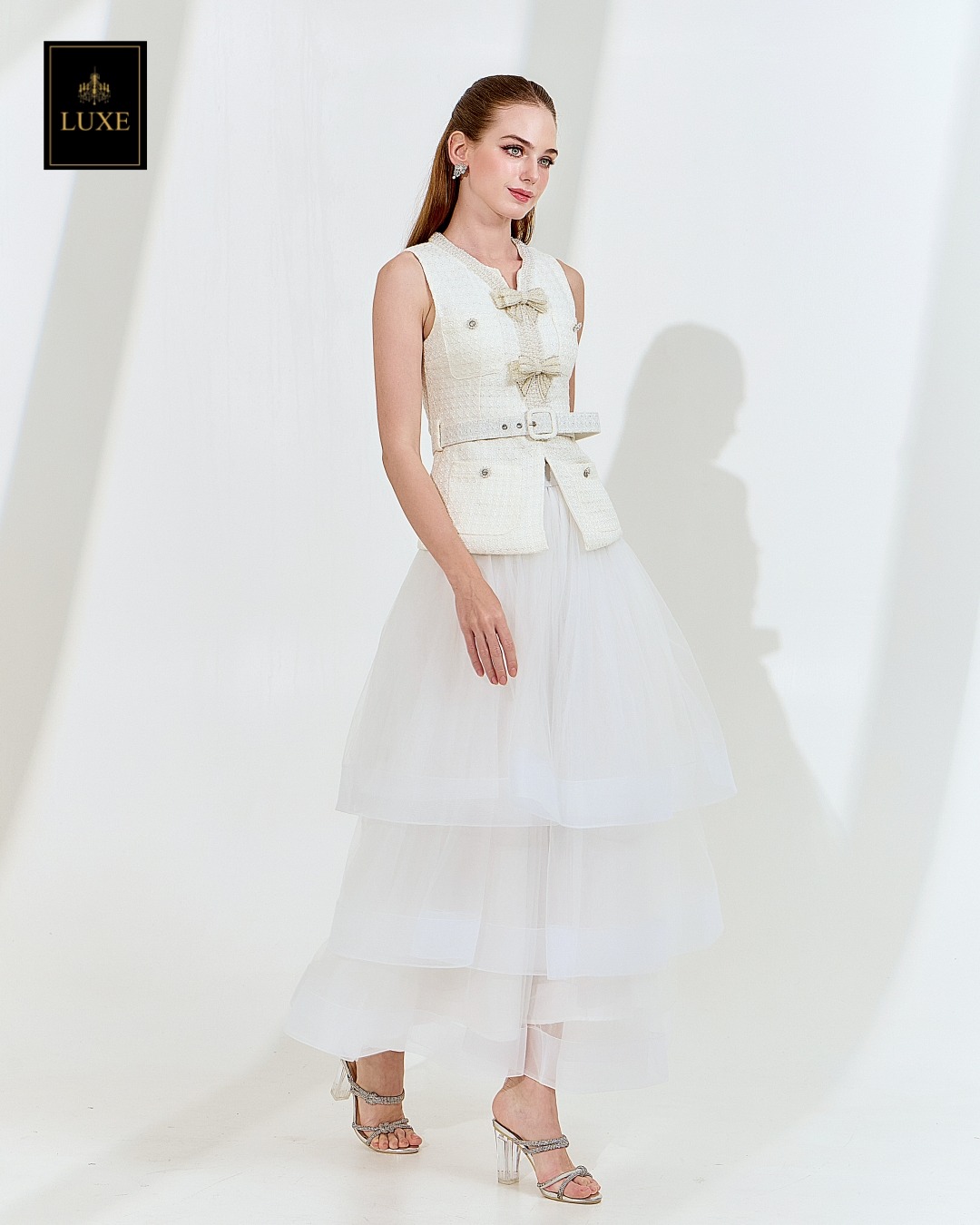 กระโปรงแฟชั่น กระโปรงยาว ดีเทลผ้าระบายวงกลมซ้อนกัน 3 ชั้น