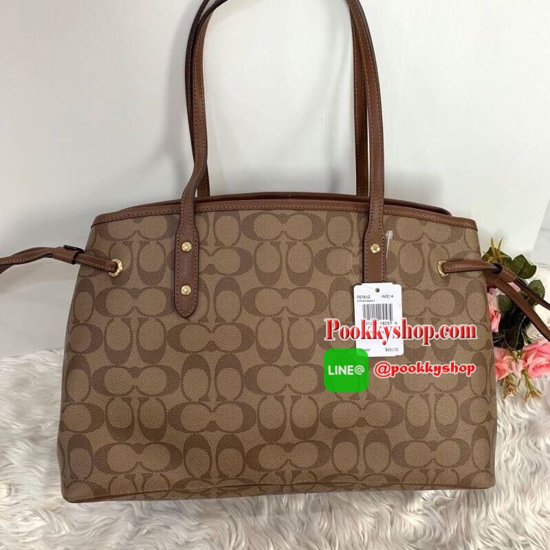 COACH กระเป๋า DRAWSTRING CARRYALL IN SIGNATURE COATED CANVAS F57842