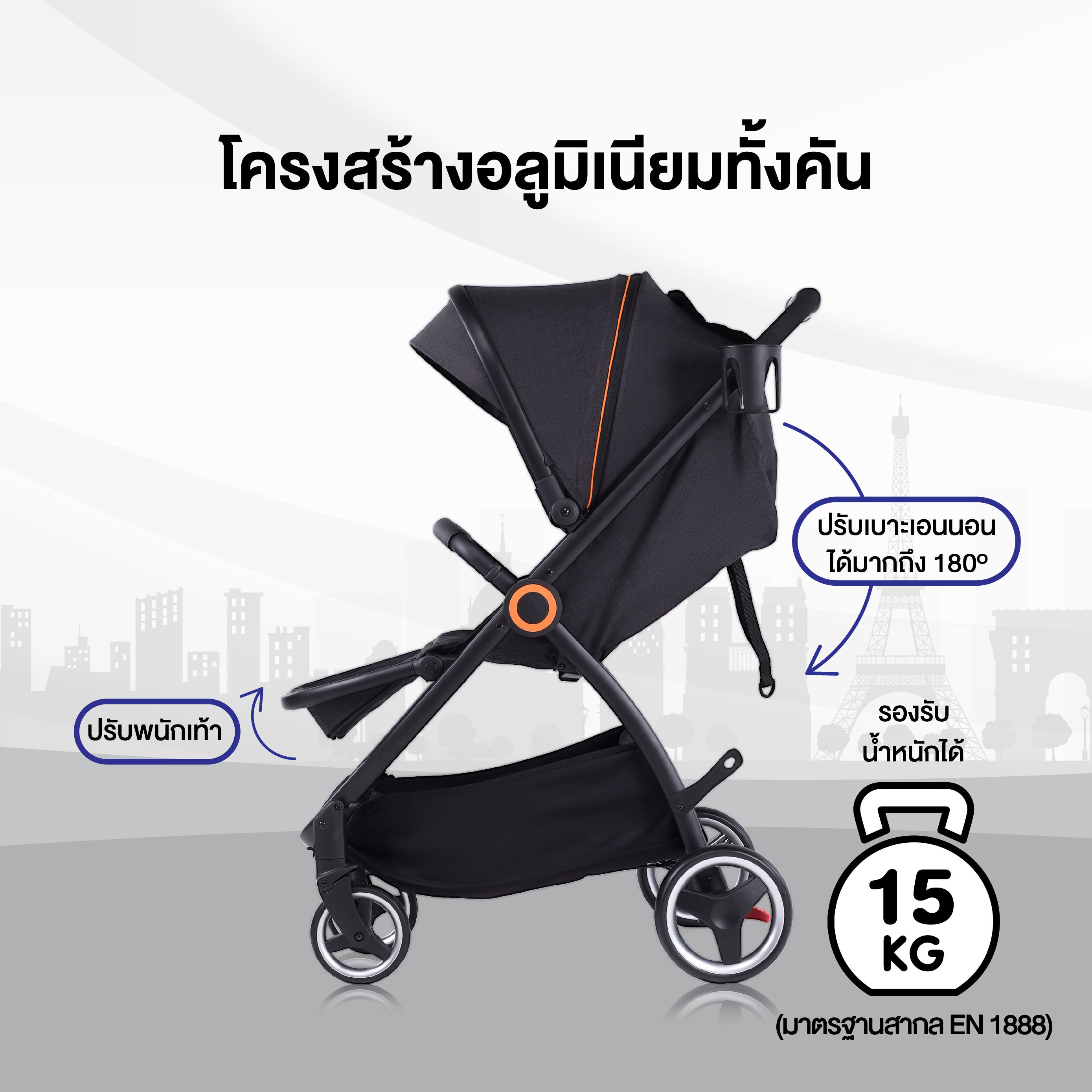 IMP BABY SEMI AUTO (H 906) รถเข็นเด็กพับกึ่งอัตโนมัติ แบรนด์จากฝรั่งเศส