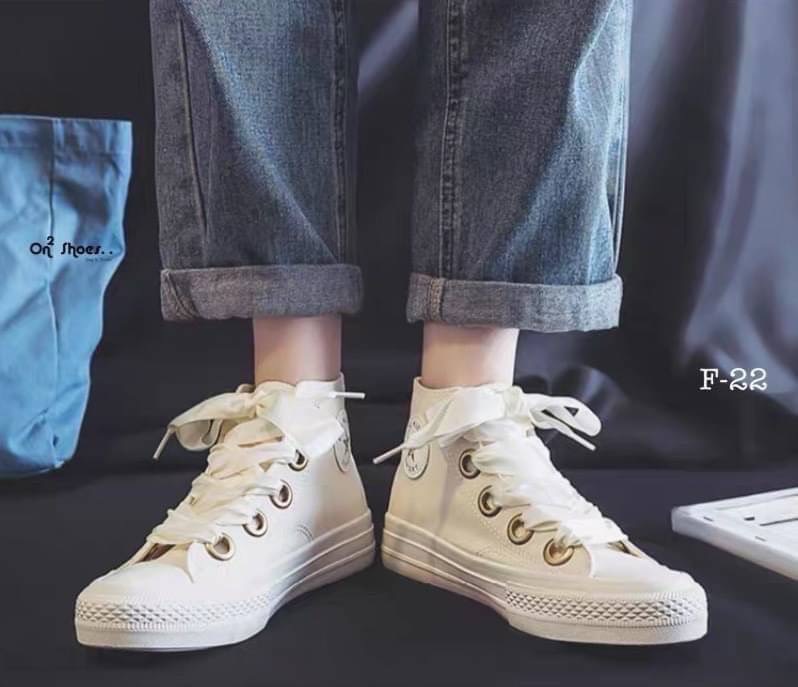 รองเท้าผ้าใบหุ้มข้อสไตล์แบรนด์ สายผูกโบว์ งานน่ารักเกาหลีมากกก มี 3 สี