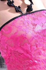 ชุดเซ็กซี่ ชุดซีทรู ลูกไม้ เกาะอกสีชมพูสด แต่งกระดุมจีน สไตล์กี่เพ้า สาวหมวยอินเตอร์ เนื้อผ้าลูกไม้นุ่ม ใส่สบาย +G string เข้าชุดคะ