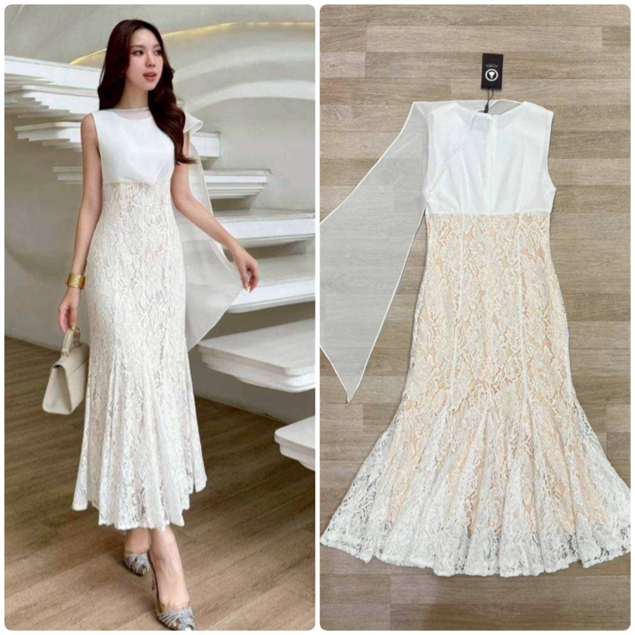 เดรสผ้าลูกไม้ปักดอกไม้ฉลุทั้งชุดตัดสีของชุดด้วยผ้าลูกไม้สีขาวสวยซับในสีครีมดูลูกคุณมาก เดรสผ้าลูกไม้เนื้อดีลายลูกไม้ฉลุดอกไม้สวยไฮโซเนื้อดีมีทรงสวยมั้กๆผ้าหนานิ่มไฮโซสวมใส่ง่ายเเต่งเเนวลูกคุณมั้กๆคะเดรสเเขนไหล่เบี่ยงดูเก๋ออกงานได้ทุกโอกาศสวยมากกระโปรงยาวจ