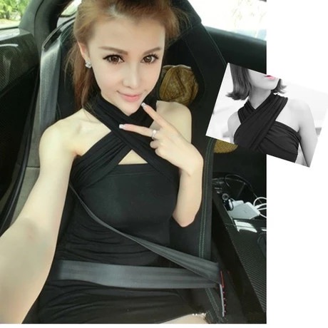 เกาะอกเข้ารูป เดรสสั้นแต่งสายสีดำ สวมใส่ได้หลายแบบเก๋ๆ แบบสวย เปรี้ยวปนคลาสสิค เนื้อผ้ายืดเกรดเอ สวมใส่สบายคะ + G string เข้าชุด ขนาด Free Size