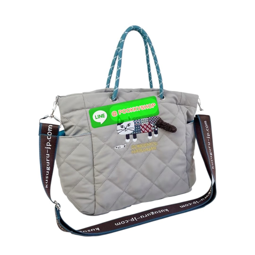 กระเป๋าโท้ท Kusuguru Japan Matilda-san กระเป๋าผ้าโพลีเอสเตอร์แบบสะพายข้างลายแมว Matilda จากคอลเลคชั่น 2025