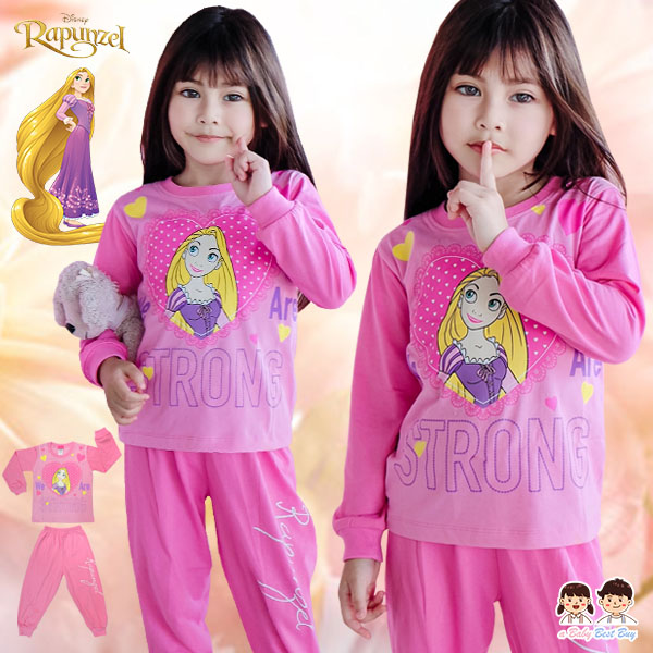 (Size 4-6-8) ชุดนอนเด็ก Disney Rapuzel เสื้อแขนยาวสีชมพูอ่อน กางเกงขายาวสีชมพูอ่อนสุดน่ารัก ดิสนีย์แท้ ลิขสิทธิ์แท้ ( 4-6-8 ปี )