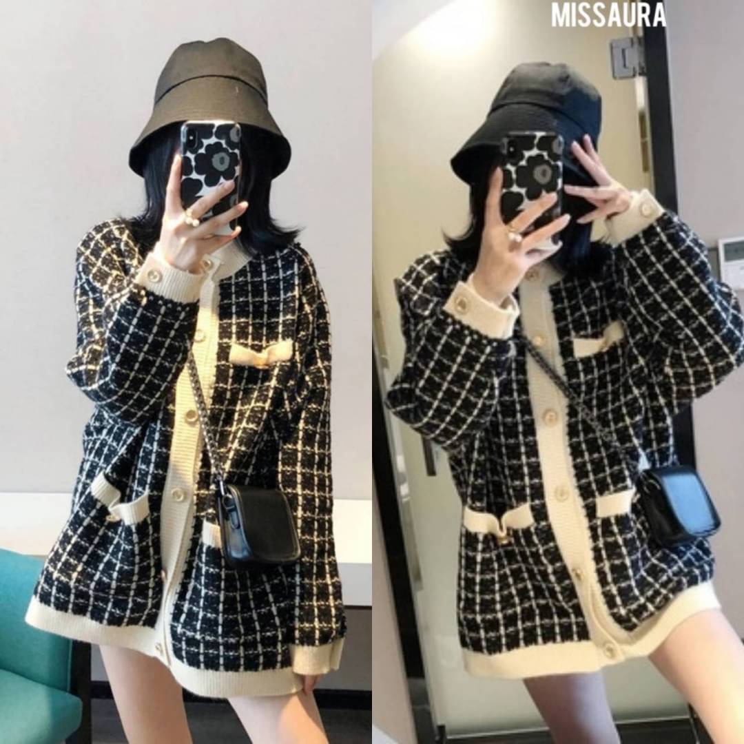 เสื้อแฟชั่นเกาหลี 🇰🇷งานถัดเนื้อผ้าไหมพรม ถัดลายเก๋ๆหรูหราดีเทลแต่งกระเป๋าหน้าตกแต่งด้วยกระดุมทอง แขนยาว เสื้อคลุมยาว เนื้อผ้านิ่งมากใส่สบายใส่กับอะไรก็สวยจ้า