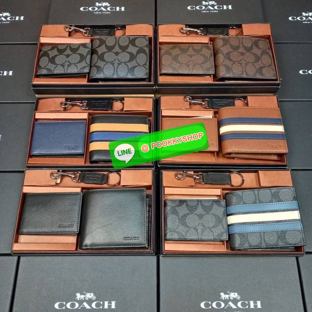 NEW IN💥>>มีกันหรือยัง ใช้แล้วหล่อมากน้า😎//>>COACH 3-IN-1 WALLET WITH VARSITY STRIPE WITH KEY FOB LIMITED BOX (COACH F24649)🍁กระเป๋าสตางค์ มี ID ใบลูก สำหรับใส่บัตรแยก มีพวงกุญแจ ใช้แล้วดูหล่อสุดๆ🔸️**จะใช้เอง หรื