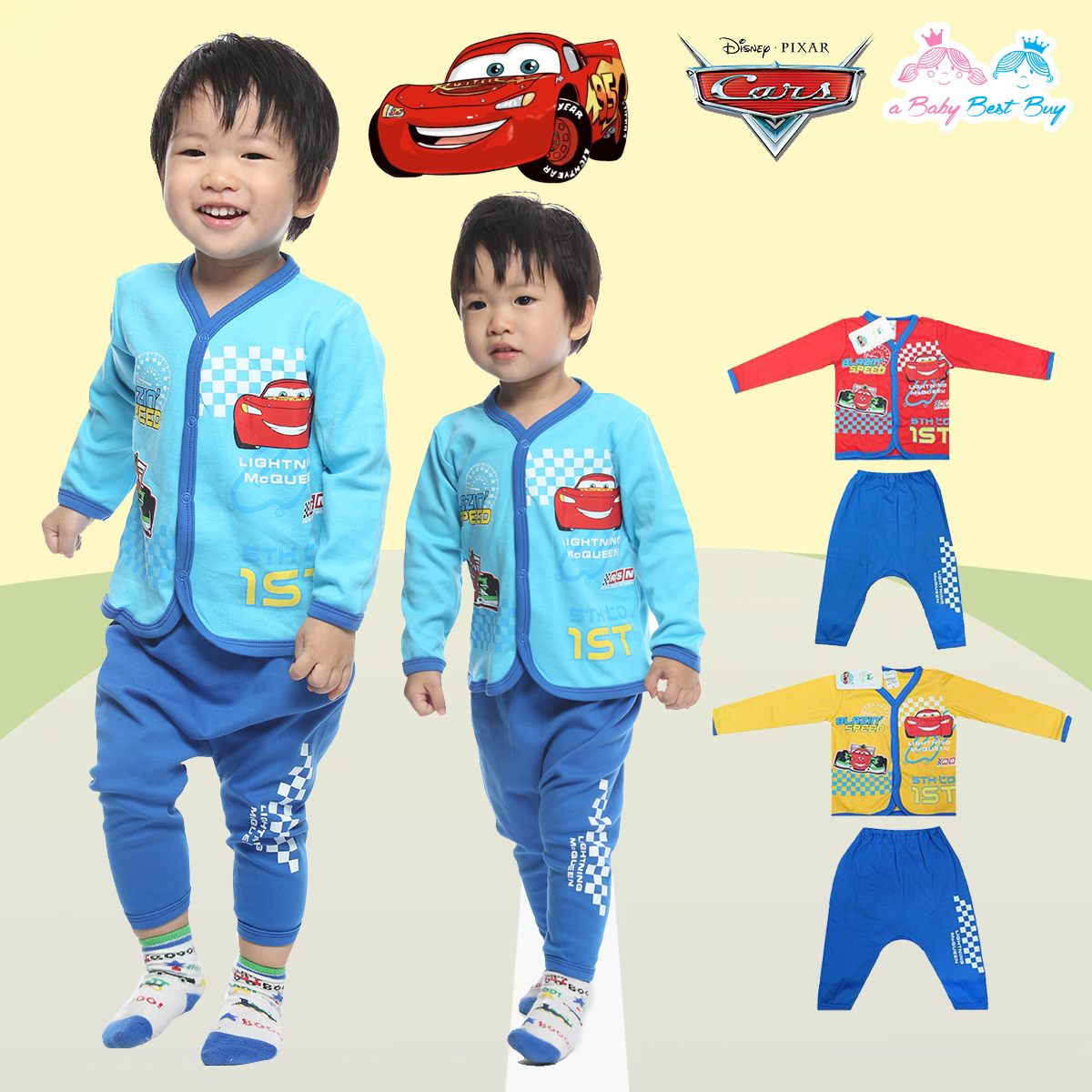 (Size S-M-L) ชุดนอนเด็กเล็กผู้ชาย Disney Cars เสื้อแขนยาวสีฟ้า กางเกงขายาว สุดเท่ห์ ลิขสิทธิ์แท้ (สำหรับเด็กอายุ 1-24 เดือน )