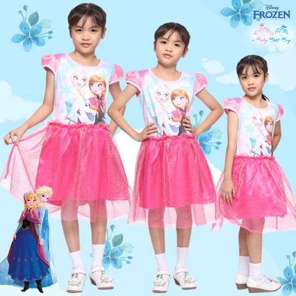 ( 4-6-8-10 ปี ) ชุดเดรส Disney Frozen สีชมพู แขนสั้น ดิสนีย์แท้ ลิขสิทธิ์แท้ (สำหรับเด็ก4-6-8-10 ปี)