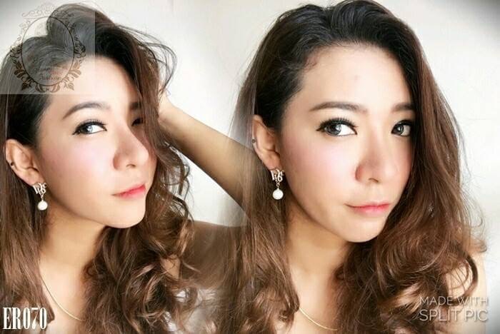 ต่างหูแบบห้อยมุก แบรนด์ D ตัวเรือนเป็นสีทองฝังเพชร