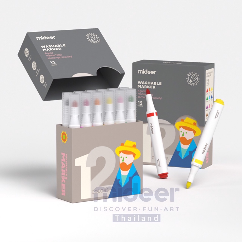 Mideer มิเดียร์ WASHABLE MARKER 24 colors ปากกาเมจิกลบได้ 12 สี 24 สี