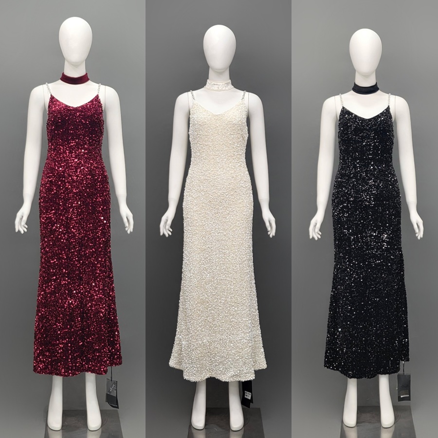 เดรสแฟชั่น เดรสเสื้อสายเดี่ยว กระโปรงยาวทางเอ