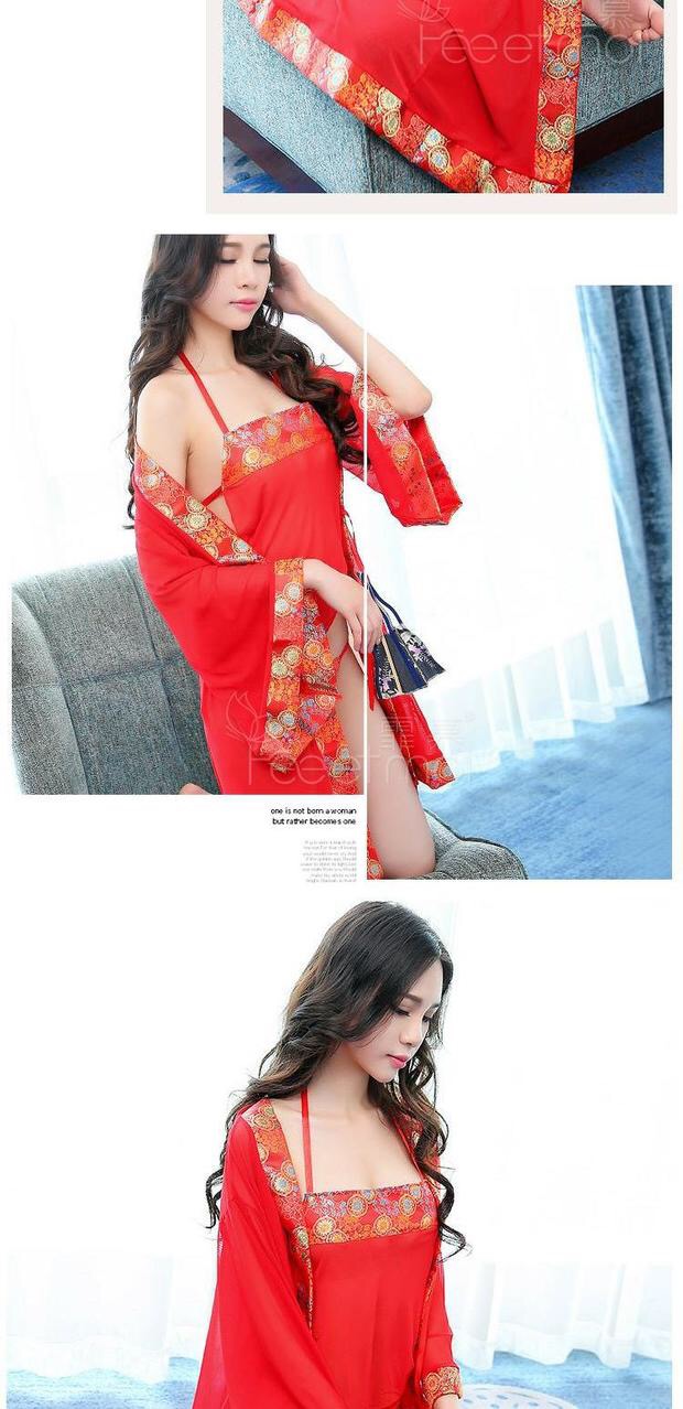 SET ชุดคลุมเซ็กซี่ สีแดง เนื้อผ้าซีทรูสวยหรู แต่งลายปักจีน พร้อม ชุดทูพีซ คล้องคอ สีแดง สไตล์สาวจีน สวย เซ็กซี่มากมายคะ