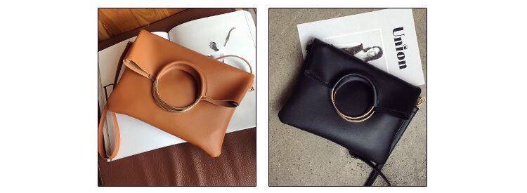 กระเป๋าสะพายข้างสีน้ำตาล กระเป๋าคลัชมือ แต่งห่วงทอง สวย แนว เท่ห์ๆคะ+กระเป๋าเล็ก ไซส์ลูก ด้านใน 2ชิ้น สุดคุ้ม สวยเก๋ มากคะ Size:ยาว29xสูง32xหนา4cm