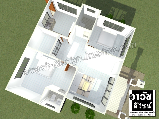 B105 แบบบ้านชั้นเดียว 2 ห้องนอน