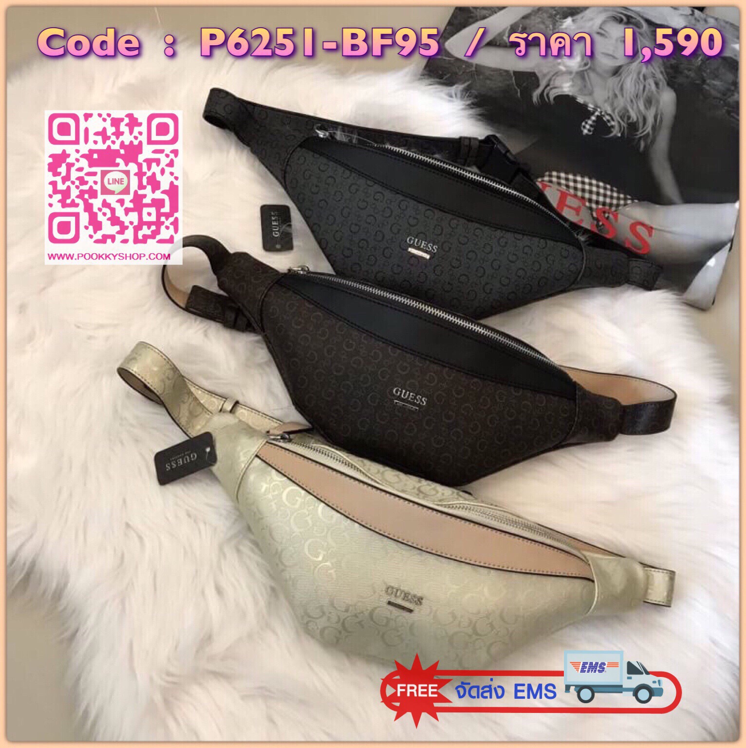 GUESS DIEM LOGO BELT BAG กระเป๋าคาดอกรุ่นยอดนิยม จาก GUESS FACTORY วัสดุ Saffiano PVC คุณภาพดี นิ่ม น้ำหนักเบา ด้านหน้าประดับด้วยโลโก้แบรนด์สุดหรู เปิดปิดกระเป๋าด้วยซิปสะดวกใช้ ด้านในโล่งกว้างมีช่องซิปสำหรับใส่ของ สามารถใส่iphoneได้ทุกรุ่น ซับในลายแบรนด์