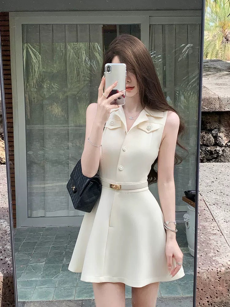 เดรสแฟชั่น เดรสคอปก เรียบหรูสไตล์ลูกคุณ โทนสีแอปริคอท