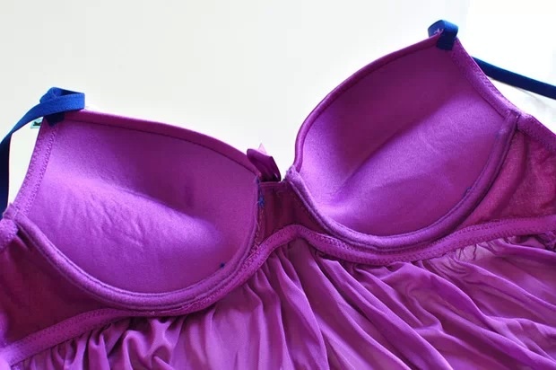 ชุดนอน สายเดี่ยวแต่งลูกไม้ สีม่วง งานเกรดพรีเมี่ยม ติดตะขอด้านหลัง Size XL (C85/D70/D75/D80 )