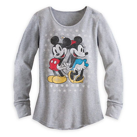 เสื้อแขนยาว ผู้ใหญ่ Mickey and Minnie Mouse Long Sleeve Thermal Tee for Women