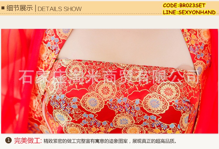 เซ็ทชุดนอน ชุดคลุมนอนเซ็กซี่ เซ็ทชุดนอน สายเดี่ยว ซีทรู สไตล์กี่เพ้าจีน สีแดงสด ตัวใน :เกาะอกซีทรู สีแดงสดแต่งปักลูกไม้จีนช่วงอก