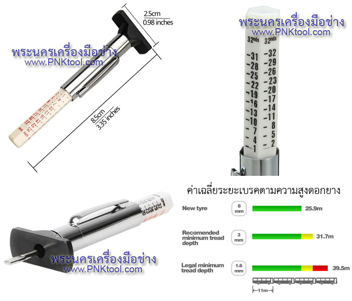 เกจ์วัดดอกยาง วัดความลึกดอกยาง ความหนาผ้าเบรค No.22100