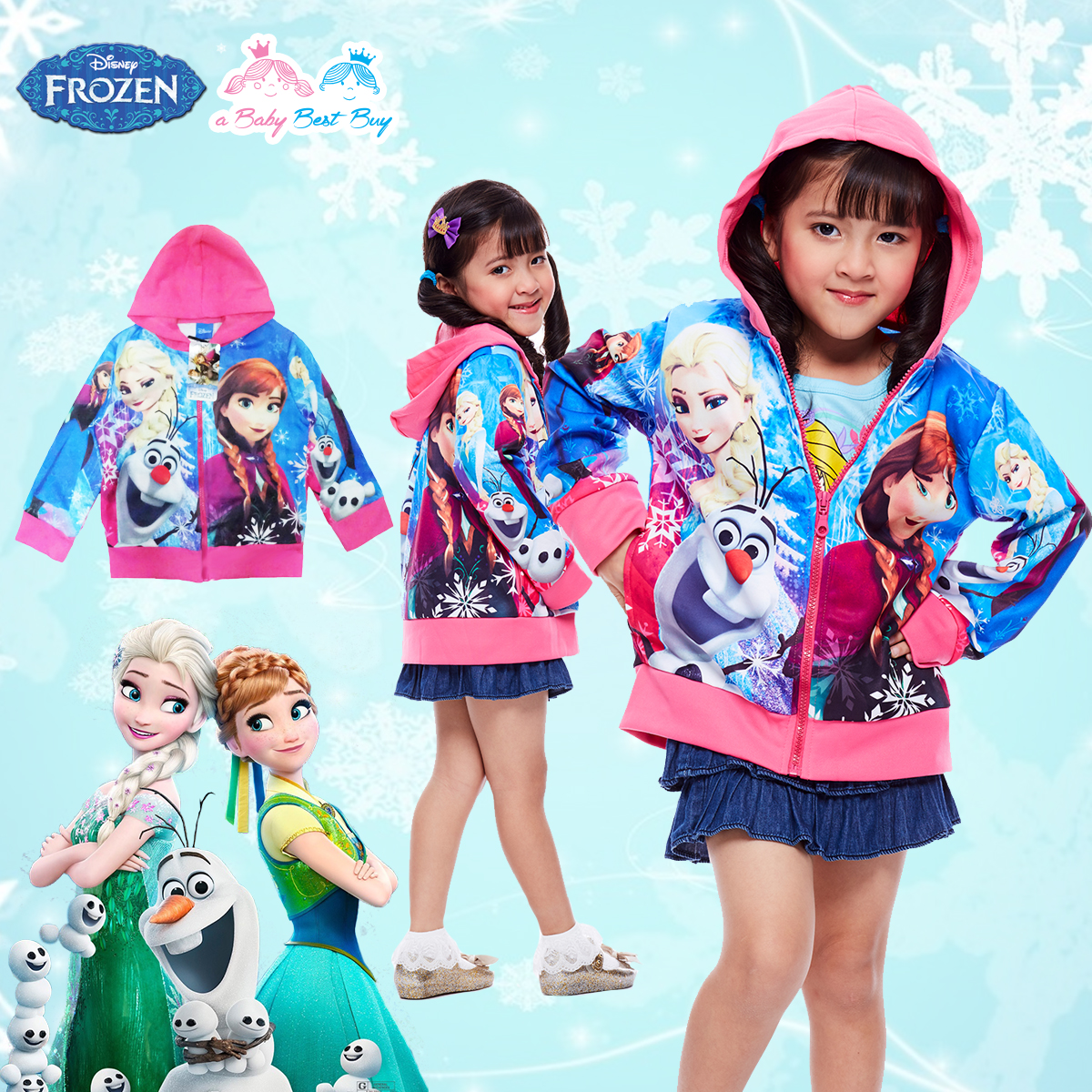 ฮ " Size เด็ก 4-6-8-10 ปี " Jacket Disney Frozen for Girl เสื้อแจ็คเก็ต เสื้อกันหนาวแขนยาว เด็กผู้หญิง สกรีนลาย Frozen สีฟ้า รูดซิป มีหมวก(ฮู้ด)ใส่คลุมกันหนาว กันแดด ใส่สบาย ดิสนีย์แท้ ลิขสิทธิ์แท้