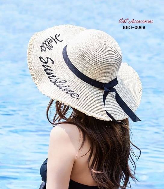 สินค้าพร้อมส่ง หมวกสานปีกกว้างปัก Hello Sunshine พับได้คืนรูปได้ดี ถูกน้ำได้ สวย ถ่ายรูปมากเริ่ดสุดๆจ้า