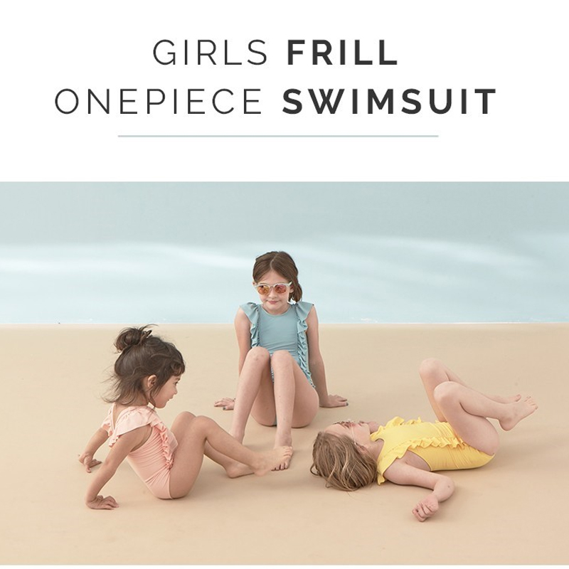 kidsumplay oneshoulder ruffle ชุดว่ายน้ำเด็กหญิงป้องกัน UV แบบระบายไหล่และข้าง