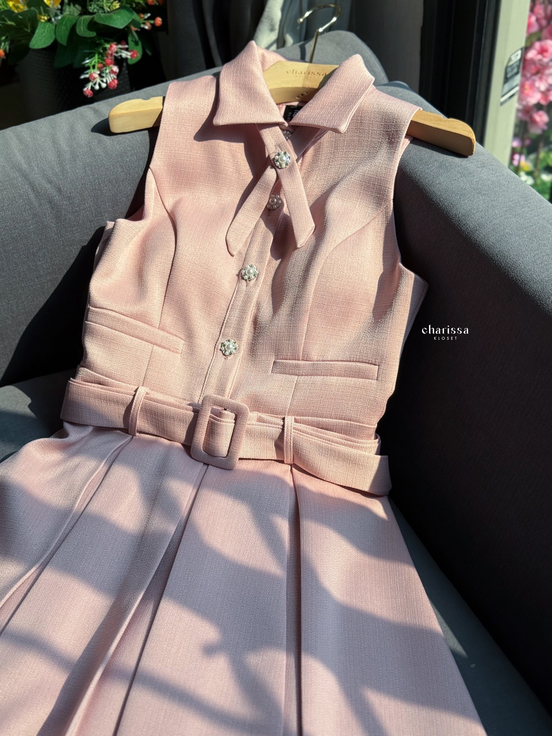 เดรสแฟชั่น เดรสผ้าพรีเมี่ยม มาพร้อมเข็มขัดและโชเกอร์