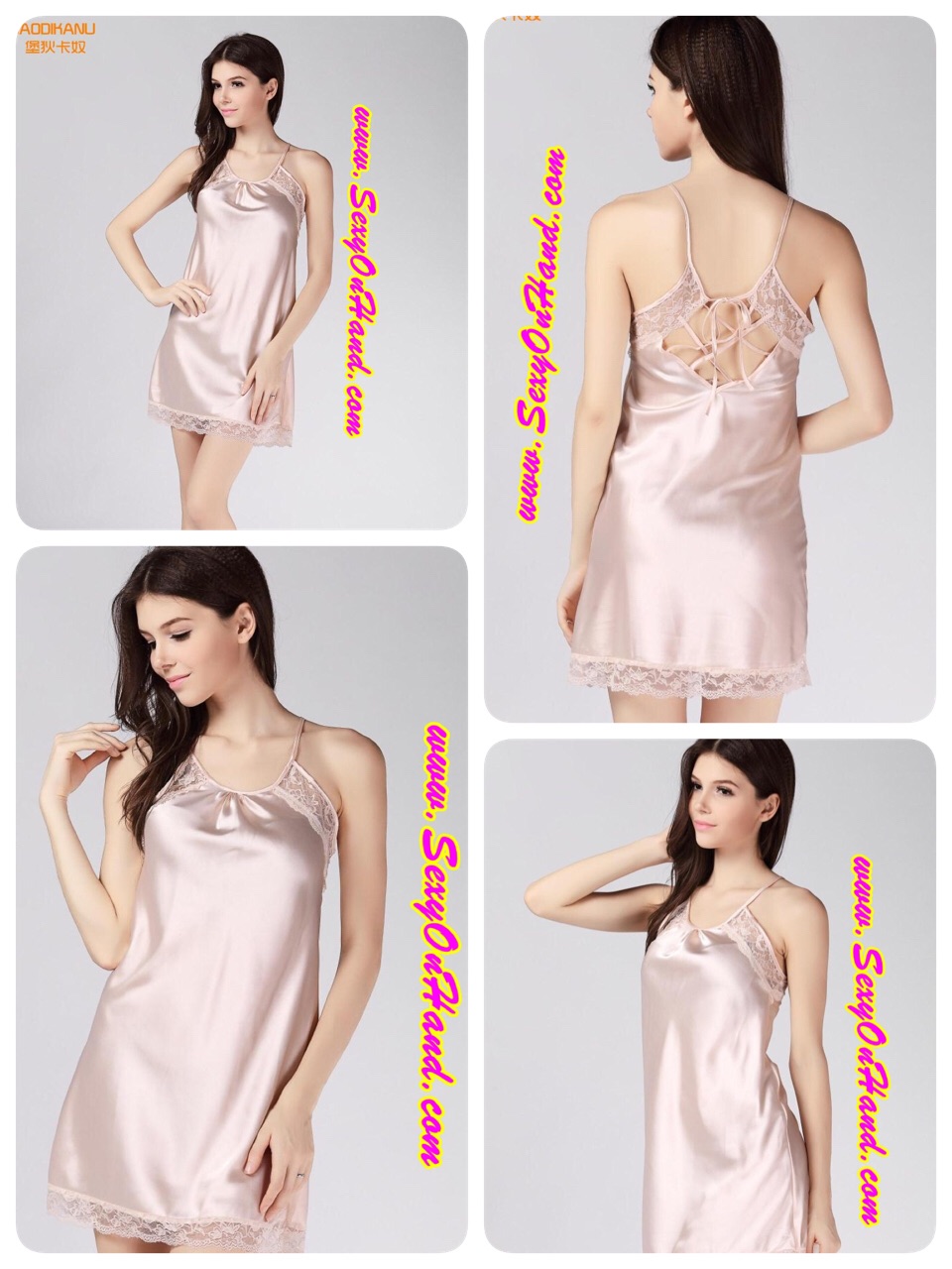 ชุดนอนผ้าไหม ชุดนอน ไหมแท้ เกรด AAA สีแชมเปญ ไสตล์คุณหนูหรูๆ ด้านหลังแต่งเชือก เซ็กซี่แบบมีระดับมากๆเลยคะ